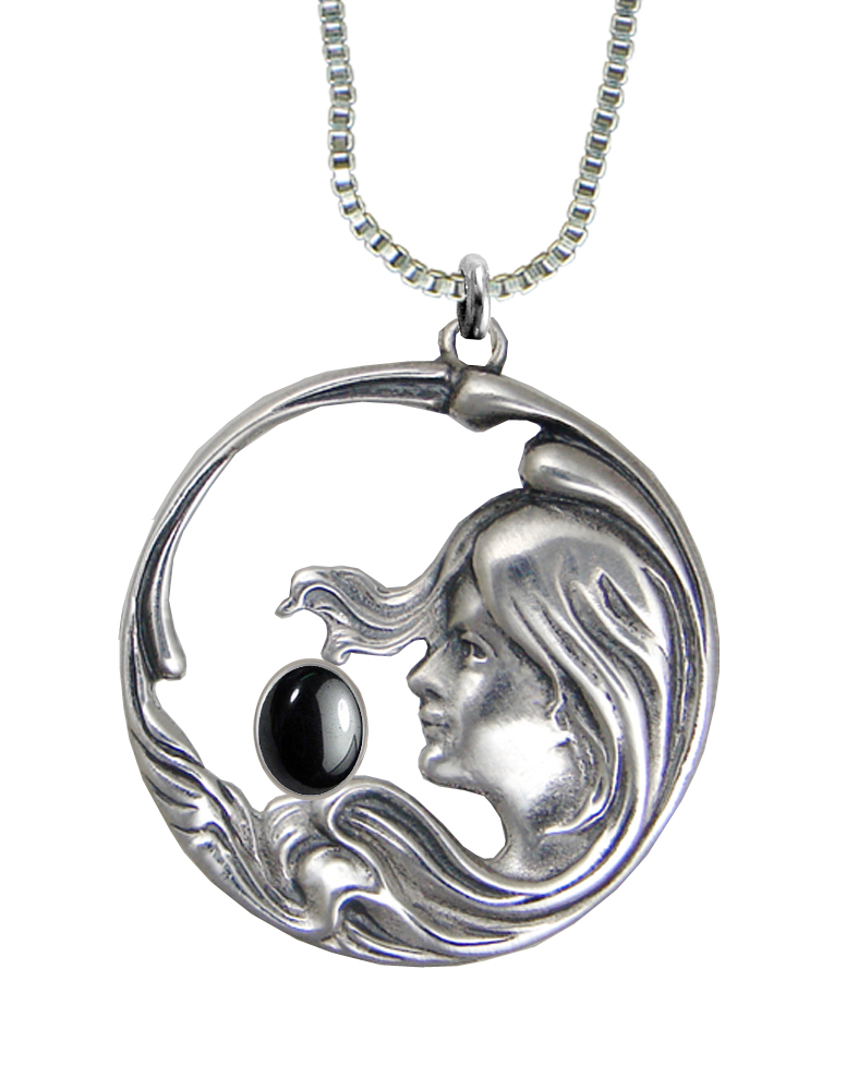 Sterling Silver Woman Maiden of the Wind Pendant With Hematite